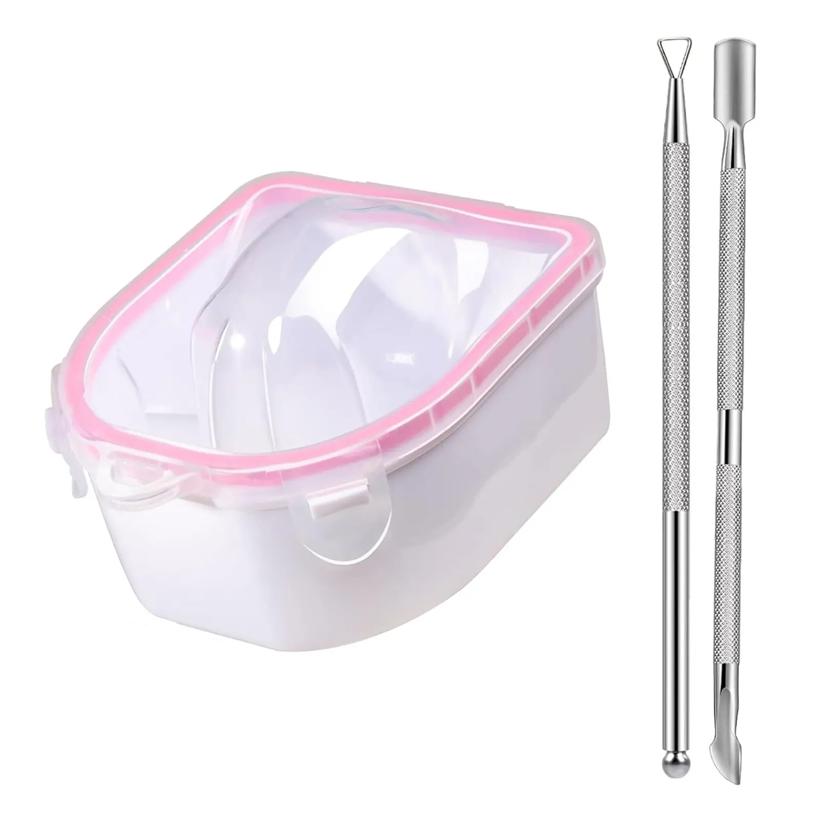 Nail Soaking Bowl, Nail Care 1PCS Soak Off Gel Polish Dip Powder Remover Manicure Bowl with Triangle Cuticle Peeler and Stainless Steel Cuticle Pusher Nail Art Tool (Pink)