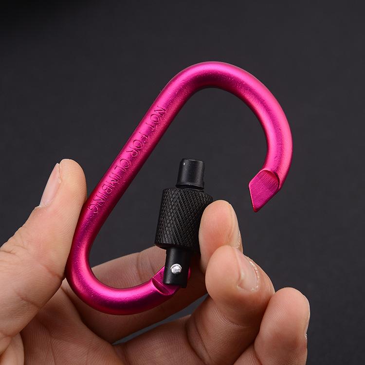 Outdoor mountaineering buckle hook quick hanging D type with lock aluminum alloy extra hard and strong nut keychain backpack water bottle buckle