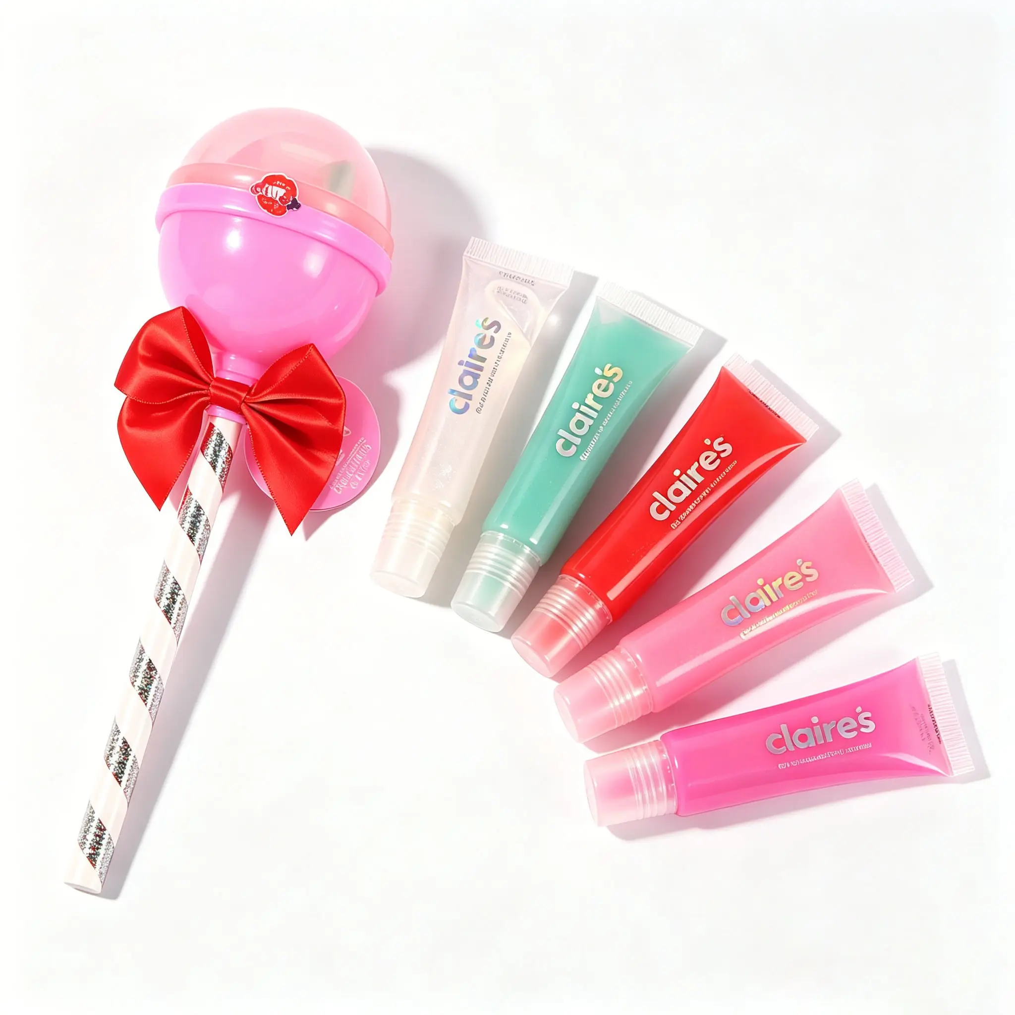 Lollipop Lip Gloss Set for Girls, 5 Flavors Fruit Scented Shimmer Lip Gloss, Gentle Non-Toxic Formula, Party Gift, Makeup Kit for Ages 5+
