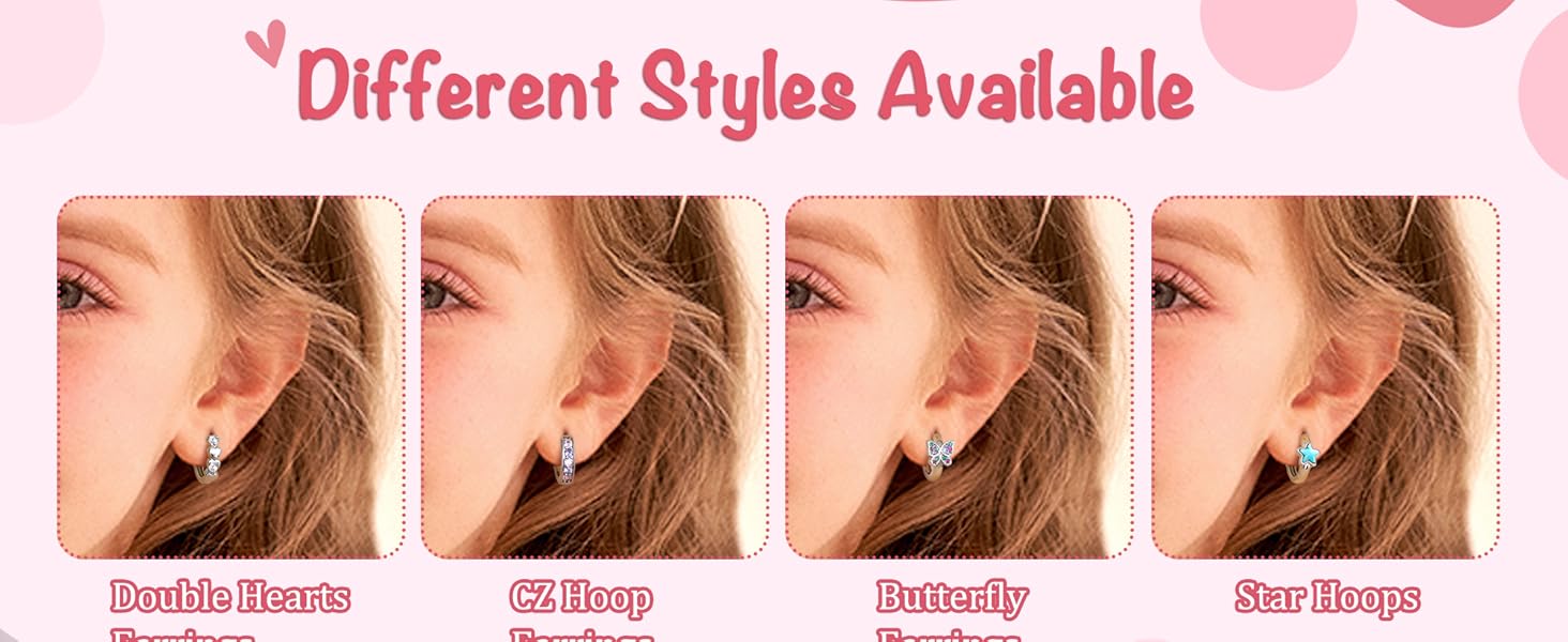 FUNRUN Hypoallergenic Earrings For Women Small Huggie Hoop Earrings Sleeper Double Love Heart Earrings Cute Tiny CZ Butterfly Star Cartilage Earrings Hoop Set 10mm