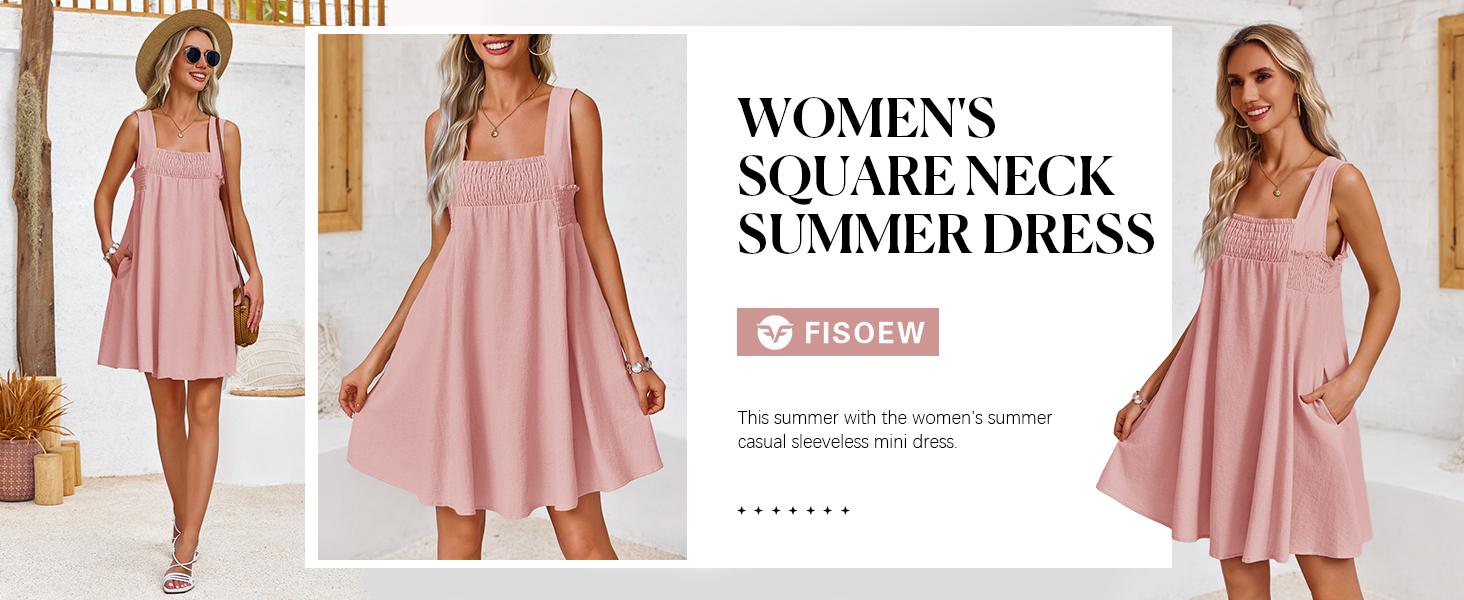 Imily Bela Women 's Summer Casual Sleeveless Mini Dress Square Neck Smocked Swing Loose Babydoll Dress Imily Bela Women 's Summer Casual Sleeveless Mini Dress Square Neck Smocked Swing Loose Babydoll Dress