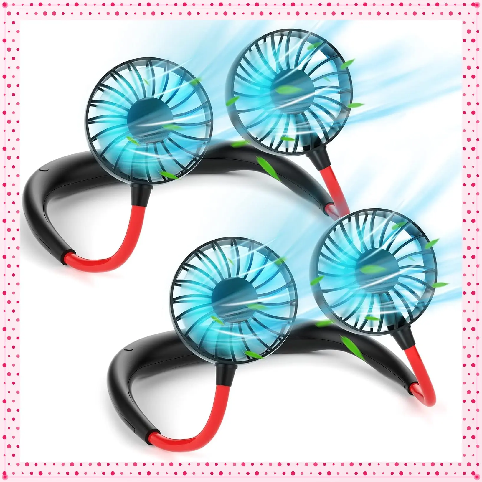 Neck Fan Portable Rechargeable, 2 Pack Personal Cooling Wearable Fan Around Neck, USB Battery Operated Hands-Free Neck Fan for Men Women, Travel Outdoor SportsGift