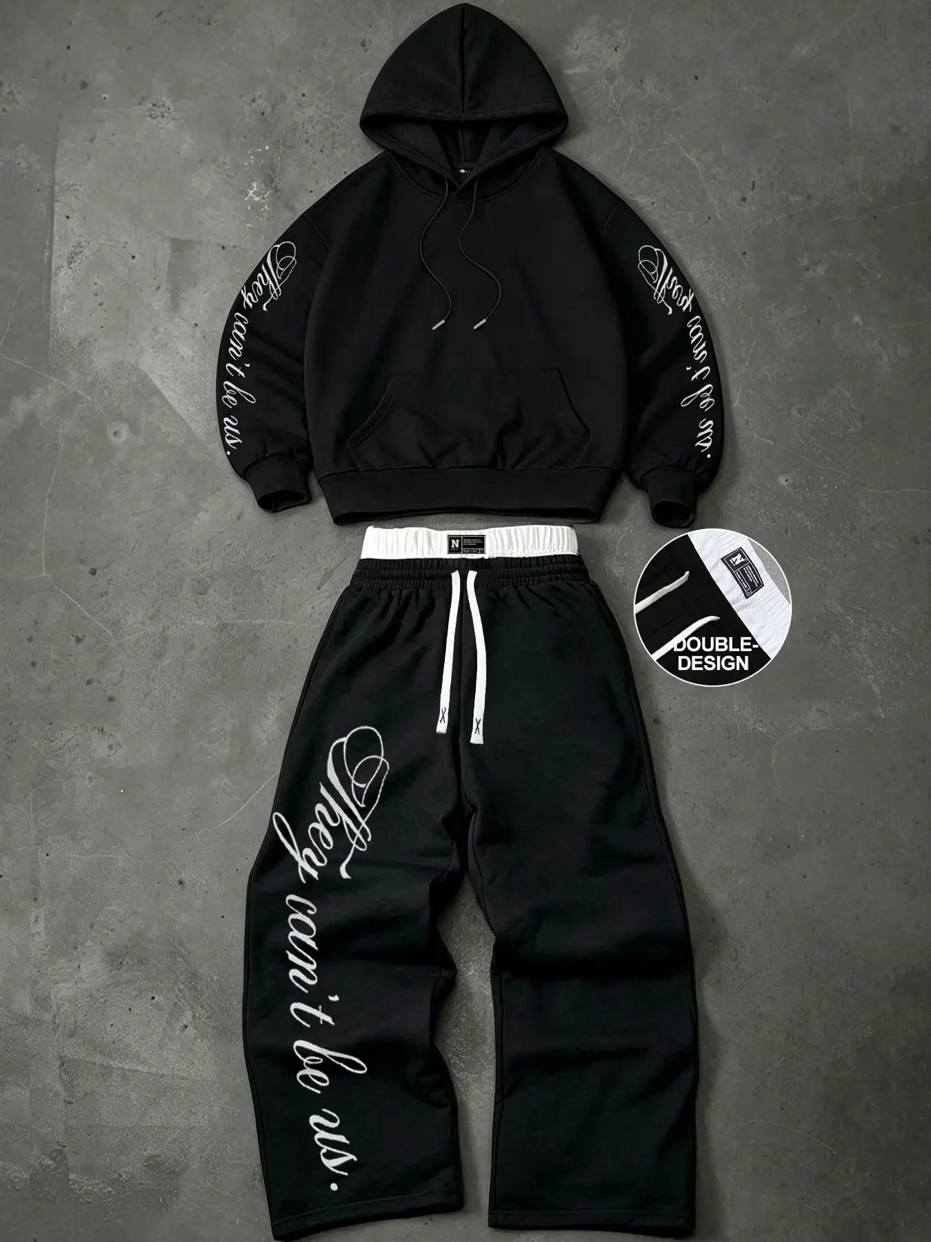 Oversized Streetwear Hoodie Sweat Set for Men & Women, Graphic Print Pullover Hoodie with Baggy Wide Leg Sweatpants, Cozy Casual Matching Tracksuit, Unisex Athletic Lounge Outfit for School, Vacation, Workout and Everyday Fashion
