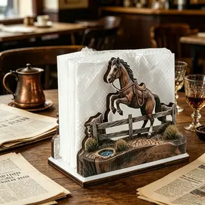 Western Horse Wooden Napkin Holder, Unique Tableware Accessory, Farmhouse Cowboy Horse Fence Decor Napkin Dispenser, Rustic Country Table Napkin Storage Organizer for Kitchen Dining Table Cabin Home Decor Western Theme Parties and Home Décor Gift