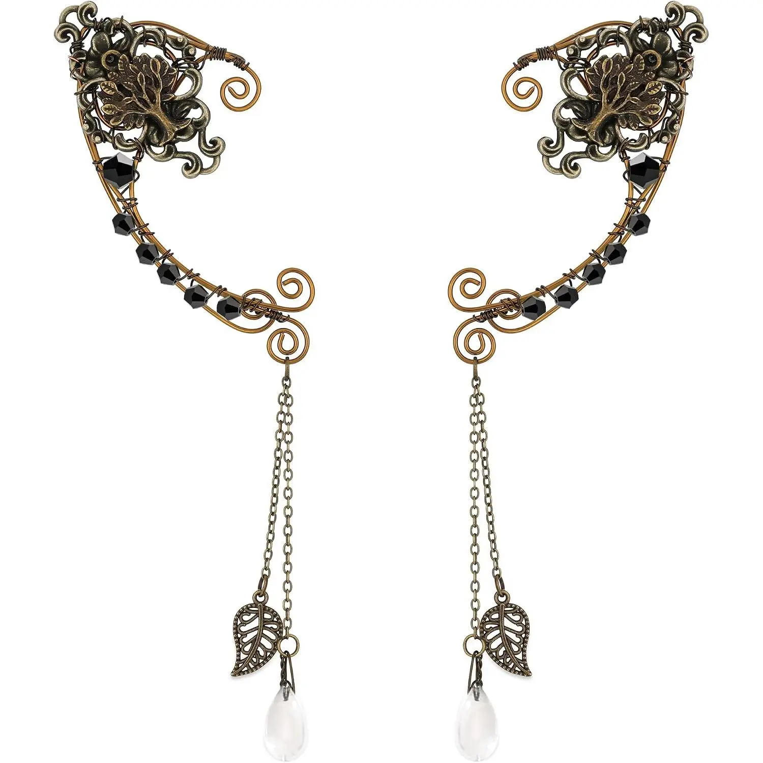 Fairy  Ear Cuffs -  Bronze Antique  Cuffs Drop Dangling Ear Clips Wraps for Women Renaissance Costume