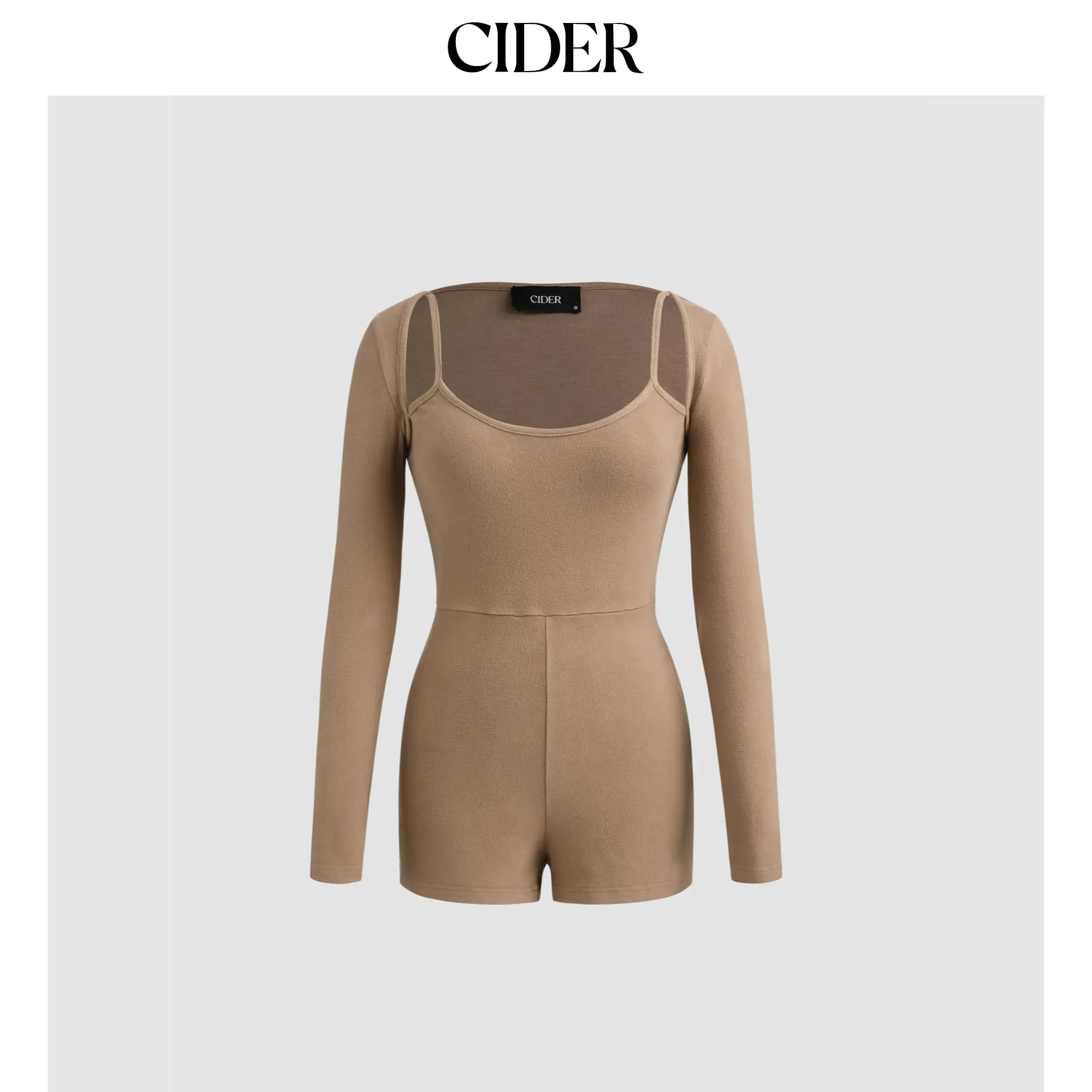 Cider [size 2-10] U-neck Solid Long Sleeve Romper