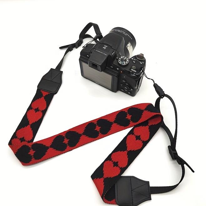 Camera Strap - Adjustable Pink Heart-shaped Crossbody Strap with Durable Trim, Elegant Pattern, Soft Polyester, Compatible with Many Cameras, with Quick Release Buckle