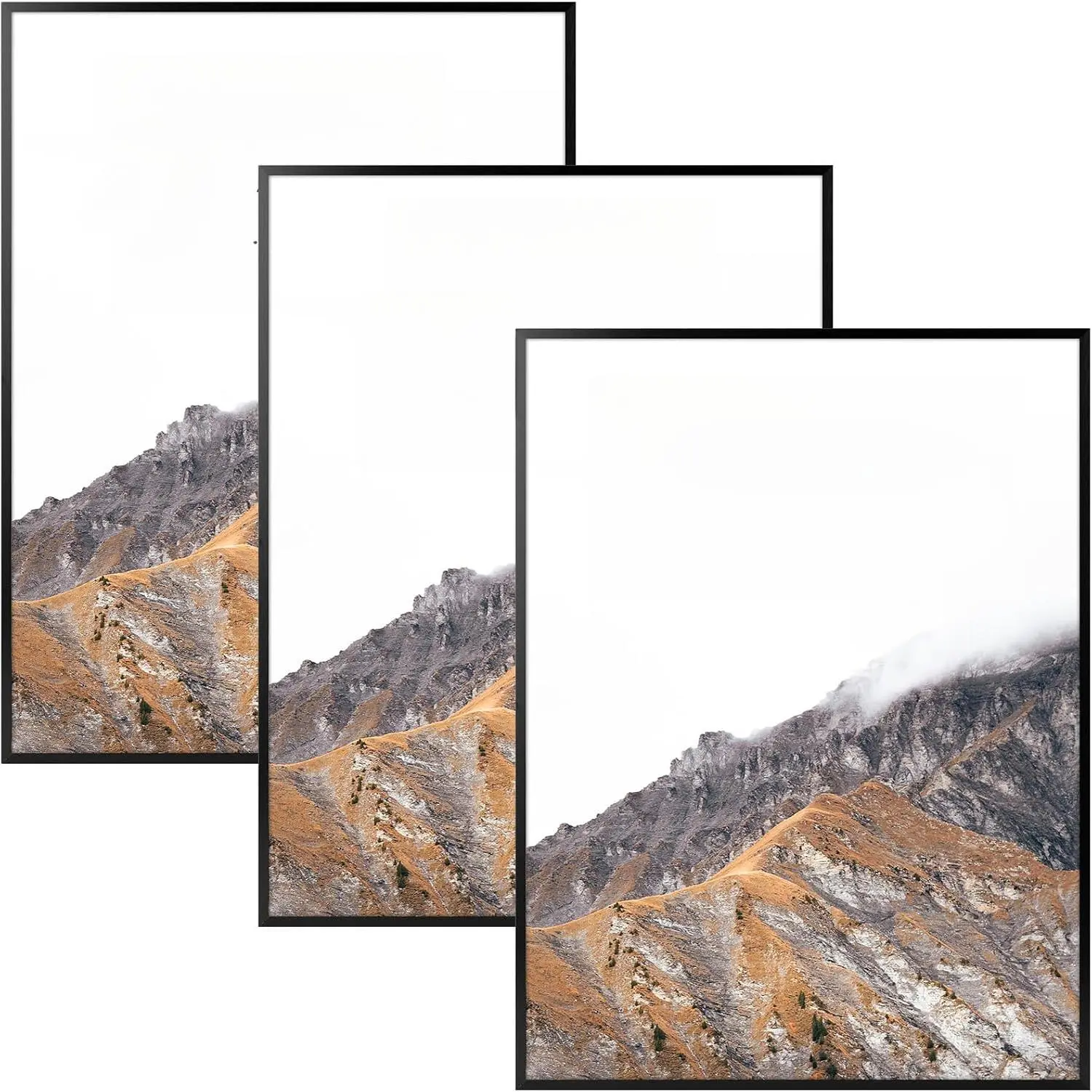 24x36 Poster Frame Black 3 Pack, Scratch-Proof Picture Frames 24 x 36 for Photo Gallery - Slide-In Strips, Horizontal or Vertical Wall Mounting,also available in :16x24,18x24,20x30,11x17