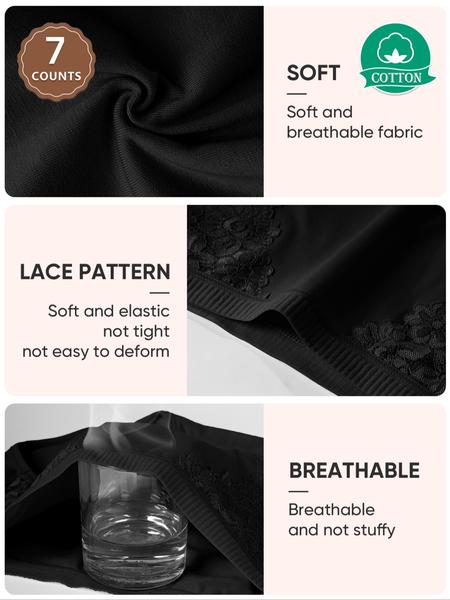 7 Pack Cotton Women's High Waist Briefs with Lace Trim, Soft Breathable Shaping Underwear for All Seasons, Comfortable Fitted Women's Panties