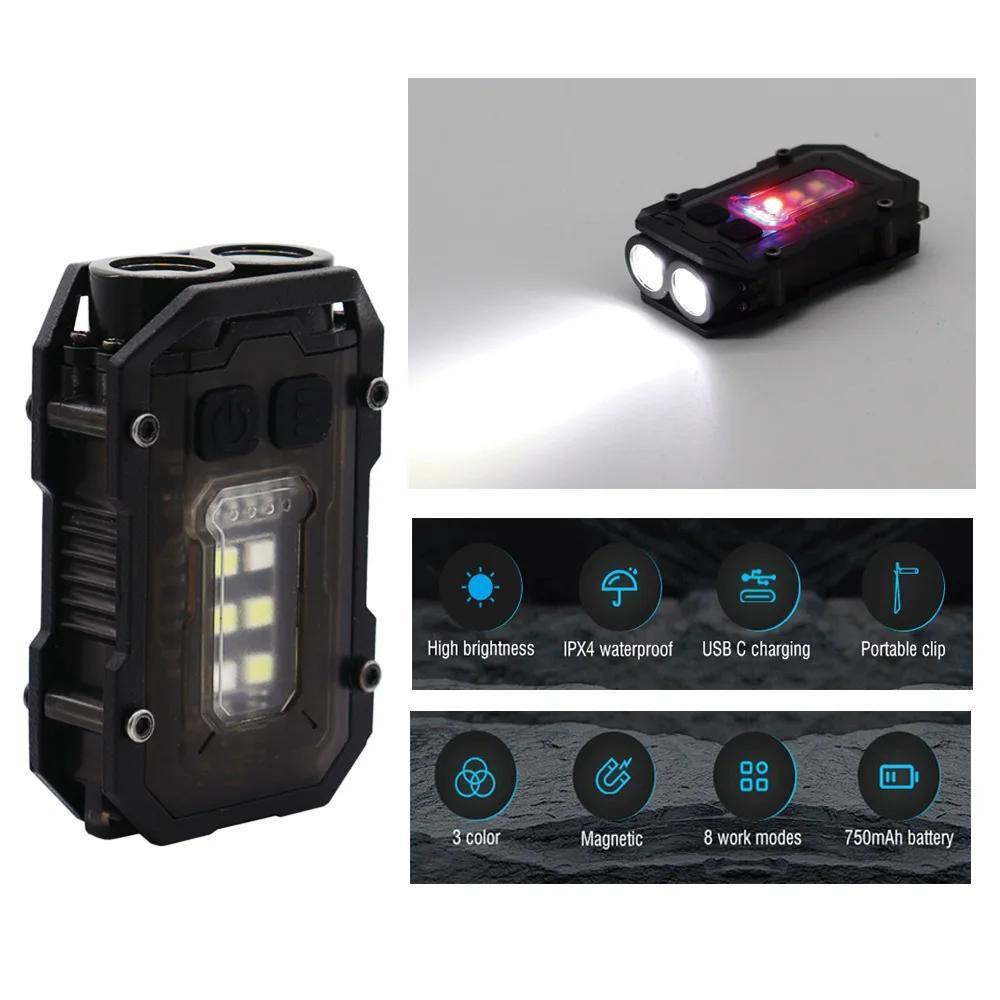 Portable Mini Keychain Flashlight, 1 Count Rechargeable Double Light Source Super Bright Flashlight, Outdoor Camping Lighting Supplies