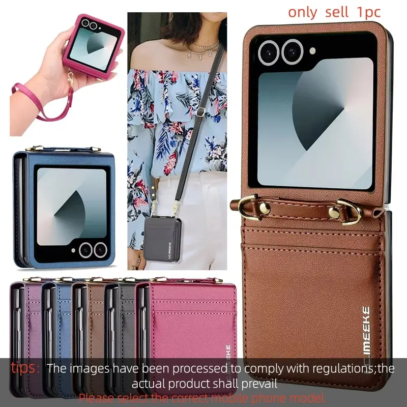 Leather Crossbody Case For Samsung Galaxy Z Flip8 Flip 8 6 5 4 3 Z Flip Case Wallet Case Cards Slot Phone Cover Strap Lanyard Protection