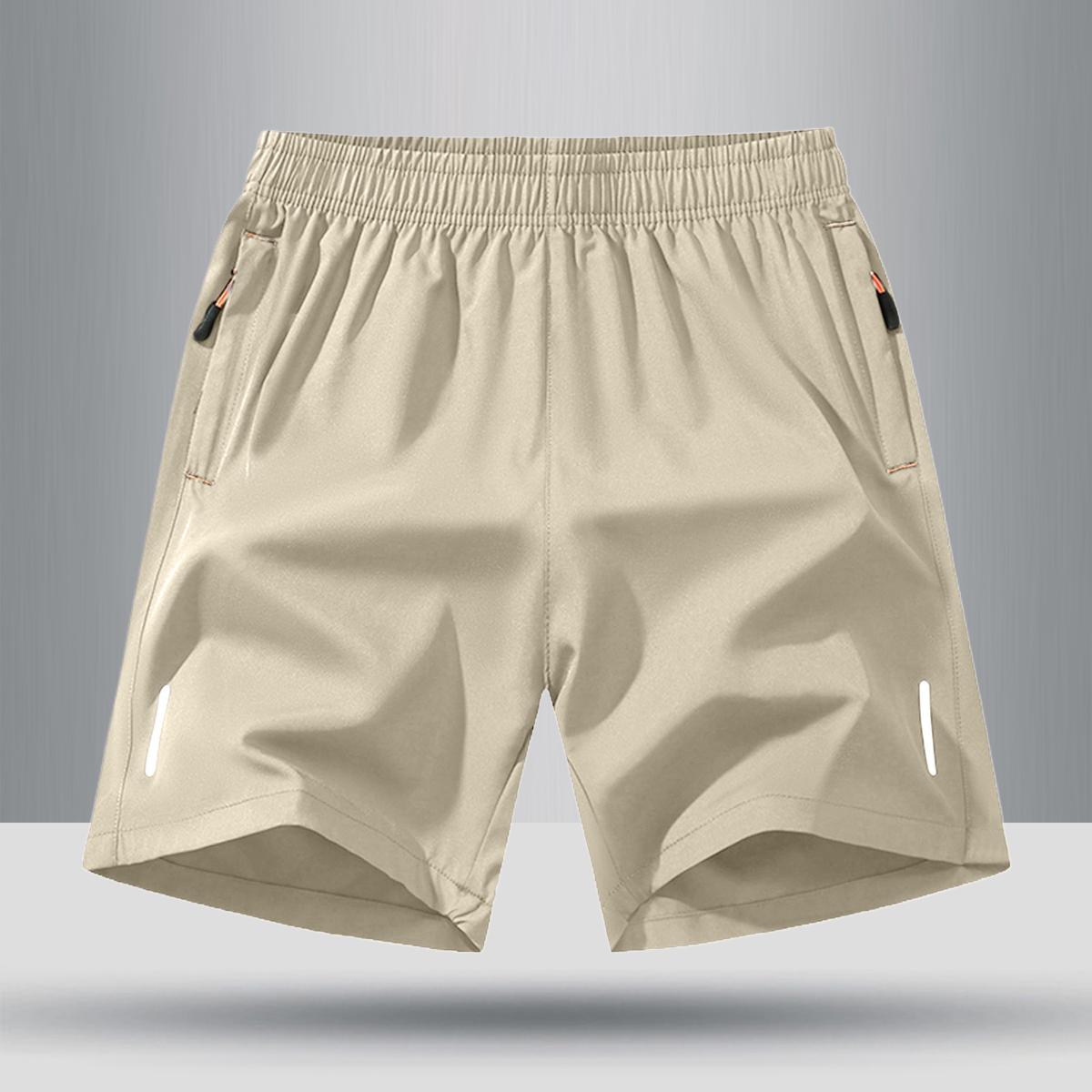 5-Pack, Men's Solid Color Zipper Pocket Shorts - Summer Casual Comfortable Breathable Three-Quarter Pants, Men's Everyday Bottoms, Tropical Beige, 5-Pack Men's Casual Breathable Shorts  Breathable Solid Color Zipper Shorts Menswear Plain SpringStatements