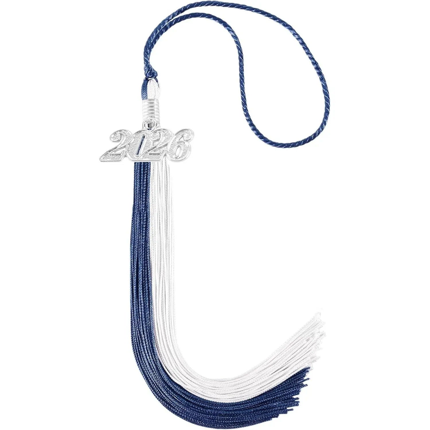 Graduation Tassel 2026,Double Color Tassel with Silver Year Charm 9",Navy and White