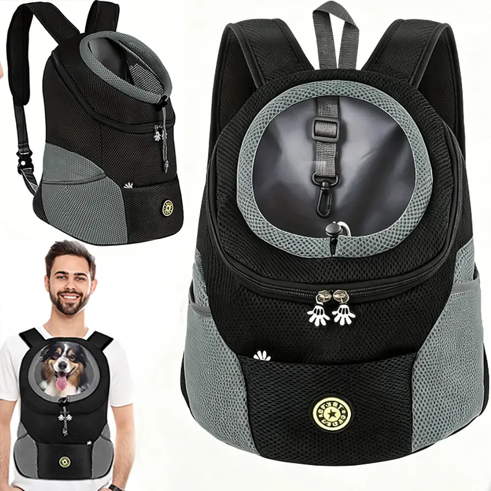 Breathable Mesh Pet Front Rear Backpack Carrier,Head-Out Design Puppy Travel Bag with Adjustable Shoulder Straps,Side Storage Pockets Safety Harness,Hands-Free Outdoor Carry Pack for Dogs Cats Walking Hiking Trips,Lovely Daily Gift for Pet Owners