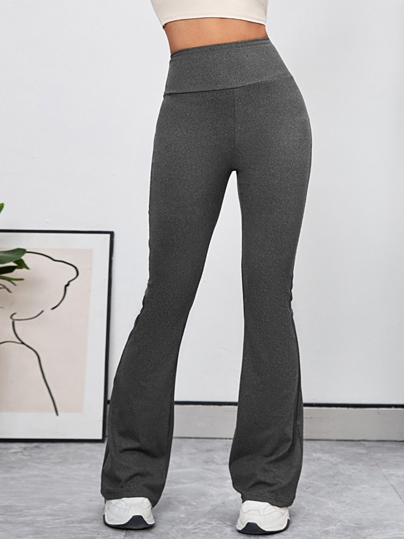 Women's Solid High Waist Flare Leg Sports Tummy Control Leggings, High Stretch Bell Bottom Yoga Leggings, Ladies Sportswear for Indoor Outdoor Wear, Fitness Yoga Pants, Stretchy High Waist, Yoga Activewear, High Waisted Legging, High Rise Leggings