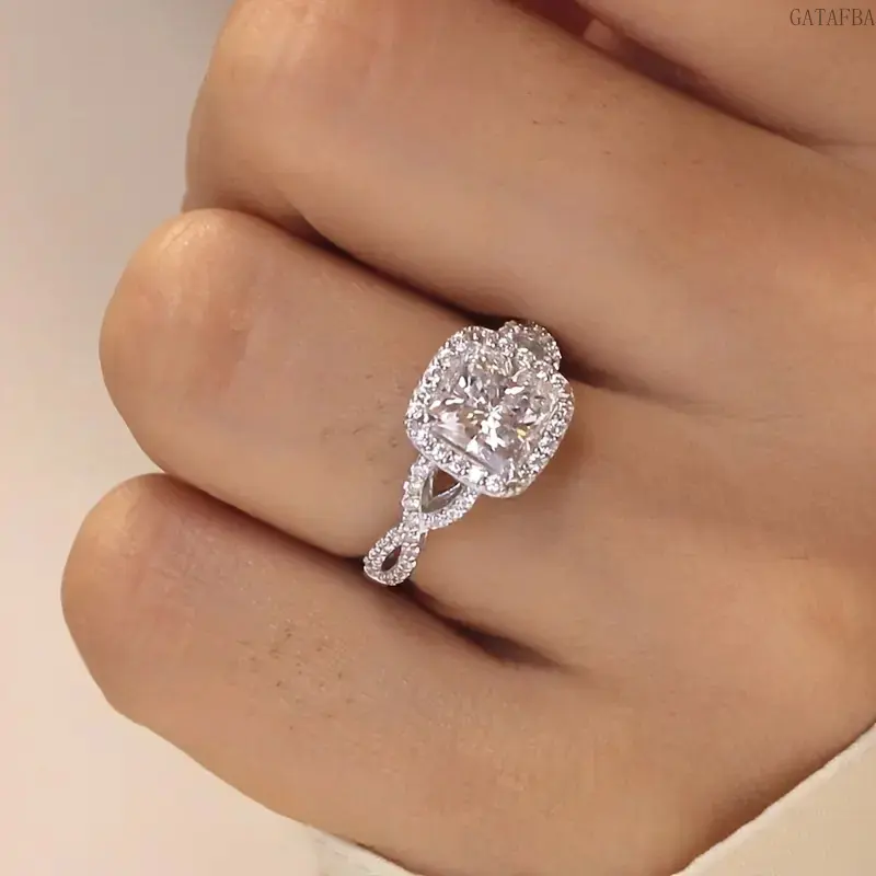 Silver Square Zirconia Ring for Women, Elegant Sparkling Solitaire for Engagement, Wedding, and Anniversary Gifts, Rings, Engagement Rings