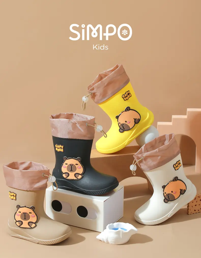 Capybara Rubber Boots For Kids Anti-Slip Youngsters's Mid-Calf Rain Boots With Elastic Band Boy and Girl Comfortable Rain Shoes