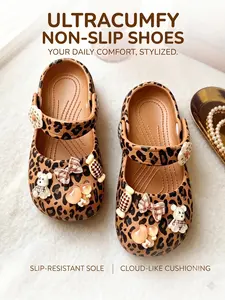 Summer Leopard Print Ballet Flat Women's Sandals, Cute Cartoon Eva Sole Slip-On Shoes, Less Than Ankle Height, Perfect for Outdoor Wear