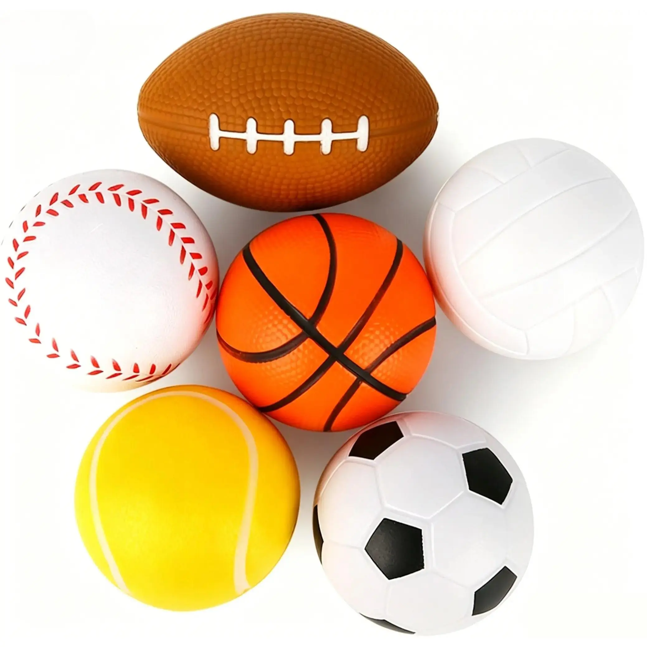 Foam Stress Balls Bulk - 6/12PCS 2.5 inches Mini Sports Squeeze Balls (Basketball, Football, Baseball, Soccer, Tennis, Volleyball) - Fun Stress Relief Relaxation Toys for Kids All Seasons Party Favors
