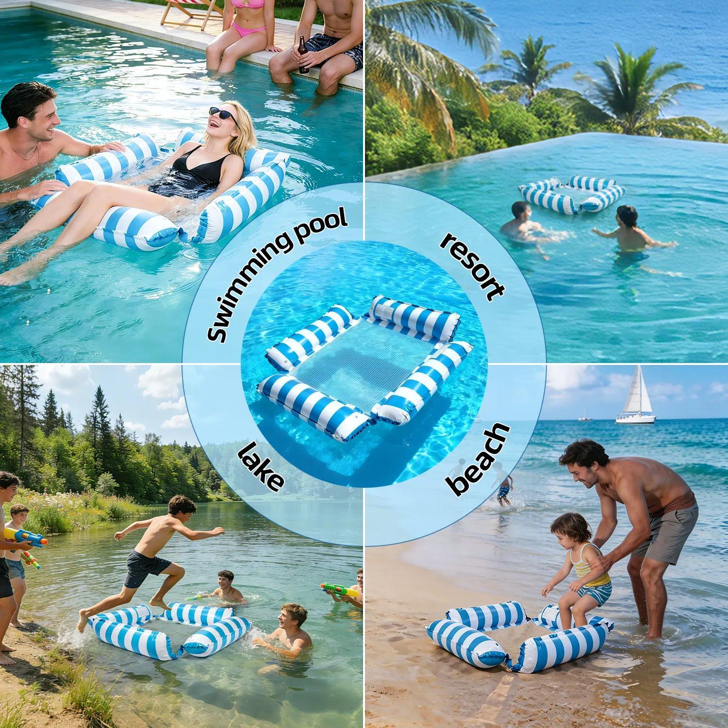 Inflatable Pool Hammocks, Tanning Pool Floats, Portable Pool Float for Adults, Pool Floats Adult Lounge Chair, Pool Float Raft for Summer Relaxing & Travel, Pool Accessories for Backyard Party, Above Ground Pool Accessories for Lake & Beach Vacation