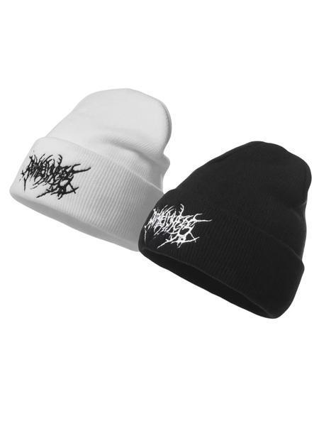 Solid Color Embroidered Gothic Street Punk Knitted Hat – Warm Ski Cap for Autumn and Winter, Unisex Couple Style, Soft Comfortable Cold Weather Headwear, TikTokShopBlackFriday design baseball Assorted Acrylic Knit Beanie Set skull adjustable casual wear