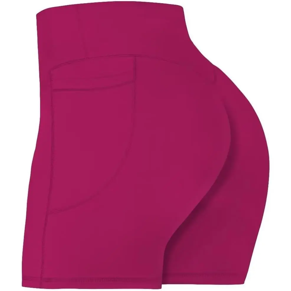 No Front Seam Biker Shorts  Women with Pockets, Yoga Workout Gym Bike Shorts with Tummy Control