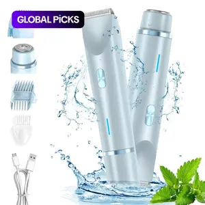 Bikini Trimmer for Women, Electric Shaver and Razor Rechargeable 2-in-1 Bodyand Facial Hair Removal Double Head forPainless Trimming of Pubic Face UnderarmLegs,IPX7 Waterproof, pink, USB Rechargeable Trimmer #TOP PICKS