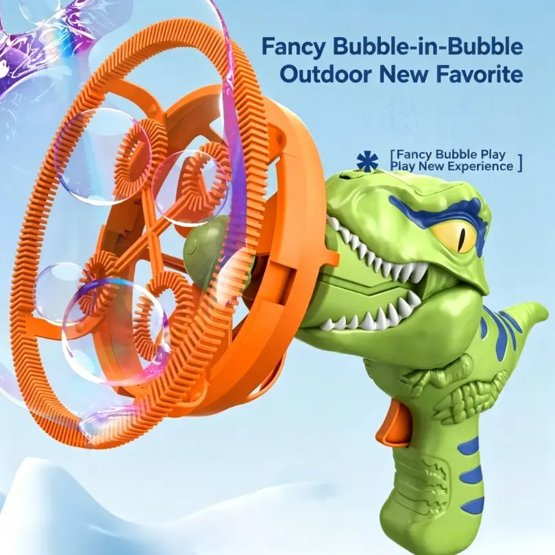 2026 New Dinosaur Bubble Gun, Outdoor Toy for Kids, Birthday Gift, Includes 10 Bags of Concentrated Bubble Solution, Requires 3 Aa Batteries
