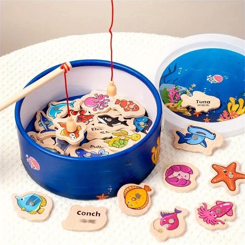 Wooden Fishing Game, Interactive Desktop Educational Toy for Kids, Birthday Gift for Boys and Girls, Tabletop Games