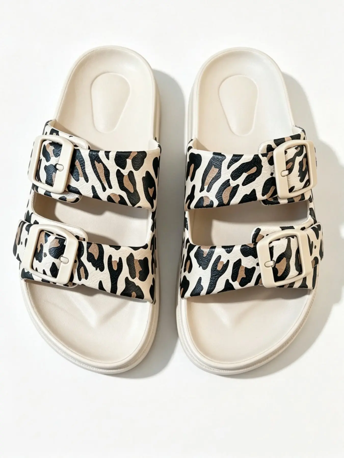 Women's Eva Adjustable Buckle Slippers, Fashion Leopard & Butterfly Print, Thick Sole, All Seasons, Beach, Bathroom, Outdoor, Indoor