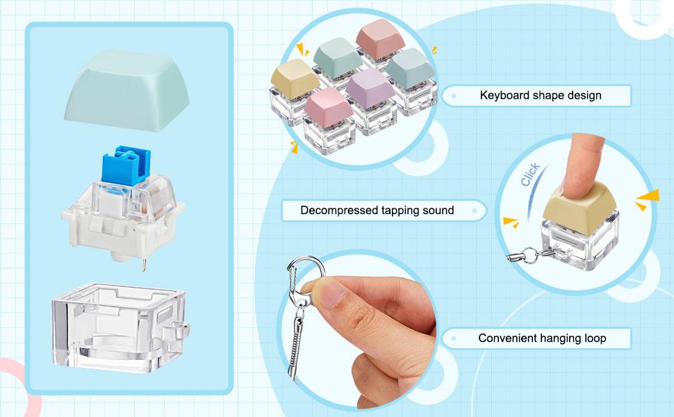 6-Pack Keyboard Clicker Fidget Keychain – Button Stress Relief Toy in Macaron Colors. Decompression Gifts for Adults to Pass Time & Relax. Portable & Addictive Fun.