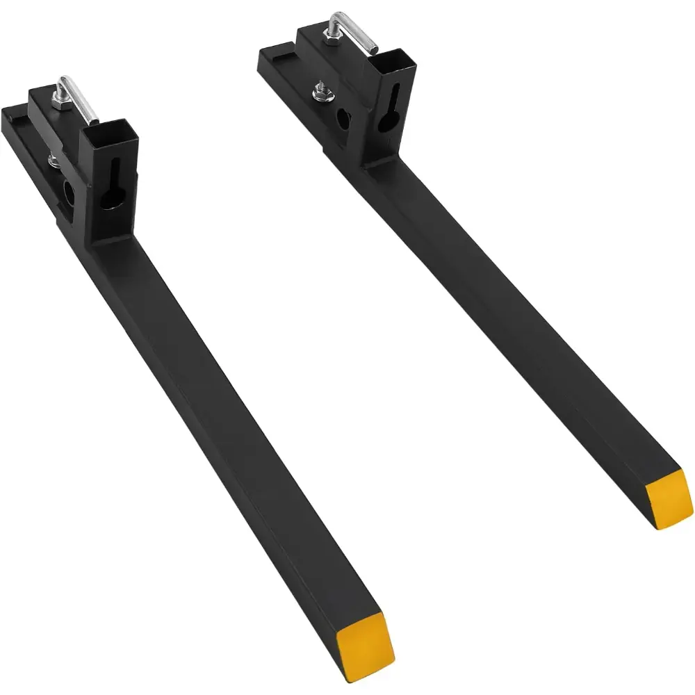 43 in 2500 LBS Clamp on Pallet Forks Heavy Duty Tractor Forks Quick Attach Bucket with no Adjustable Stabilizer Bar Quick Attach Pallet Fork for Bucket Tractor Loader Skid Steer