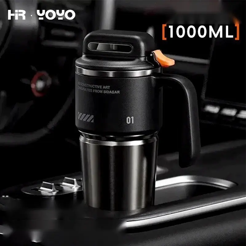 34Oz/1000Ml High-Capacity Vacuum-Sealed Tumbler - Made with 304 Stainless Steel Liner, Includes Straw & Handle, Leak-Resistant Matte End, Ideal for Hot & Cold Beverages, Perfect for School, Office, Outdoor Activities & Travel
