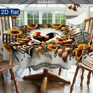 Vintage Bohemian Floral Tablecloth, Farmhouse Style, Indoor Outdoor, Sunflower Chicken Coop Tablecloth, Kitchen Dining Patio Decor