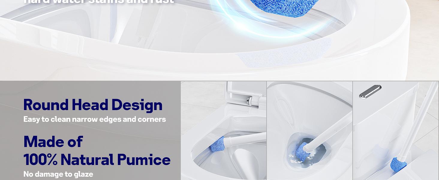 8 Pack Pumice Stone Toilet Bowl Set with 18 in Extra Long Handle,White Holder Case,Pumice Stone for Cleaning, for Cleaning Toilets, Bathtubs, Grills, Swimming Pools, Sinks