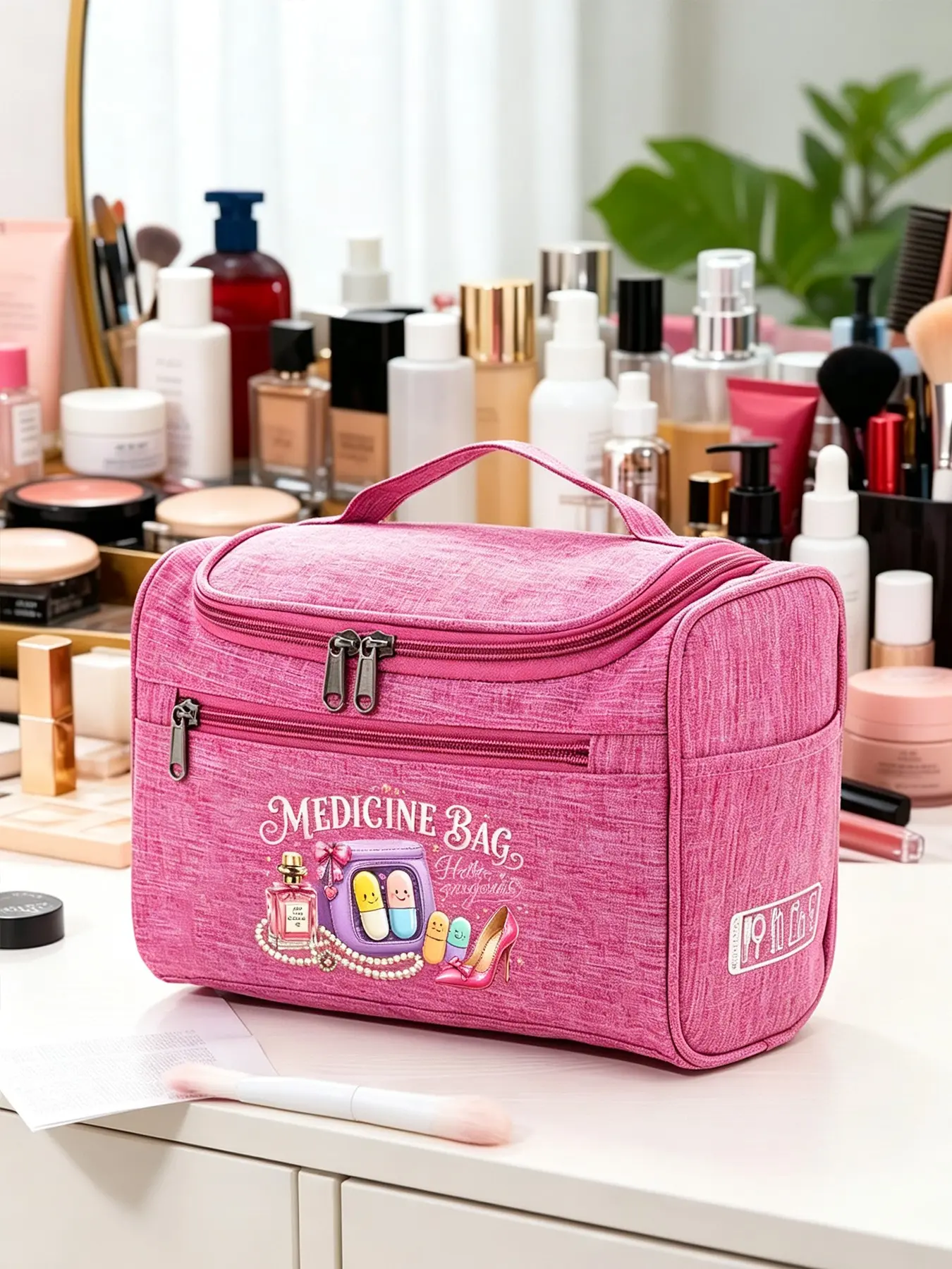 Sweet Women's Medicine Bag Style Toiletry Bag, Cute Style, Multi-Layered, Portable, Ideal for Travel, Home, Gym, Bathroom, Gift, Travel Cosmetic Bags