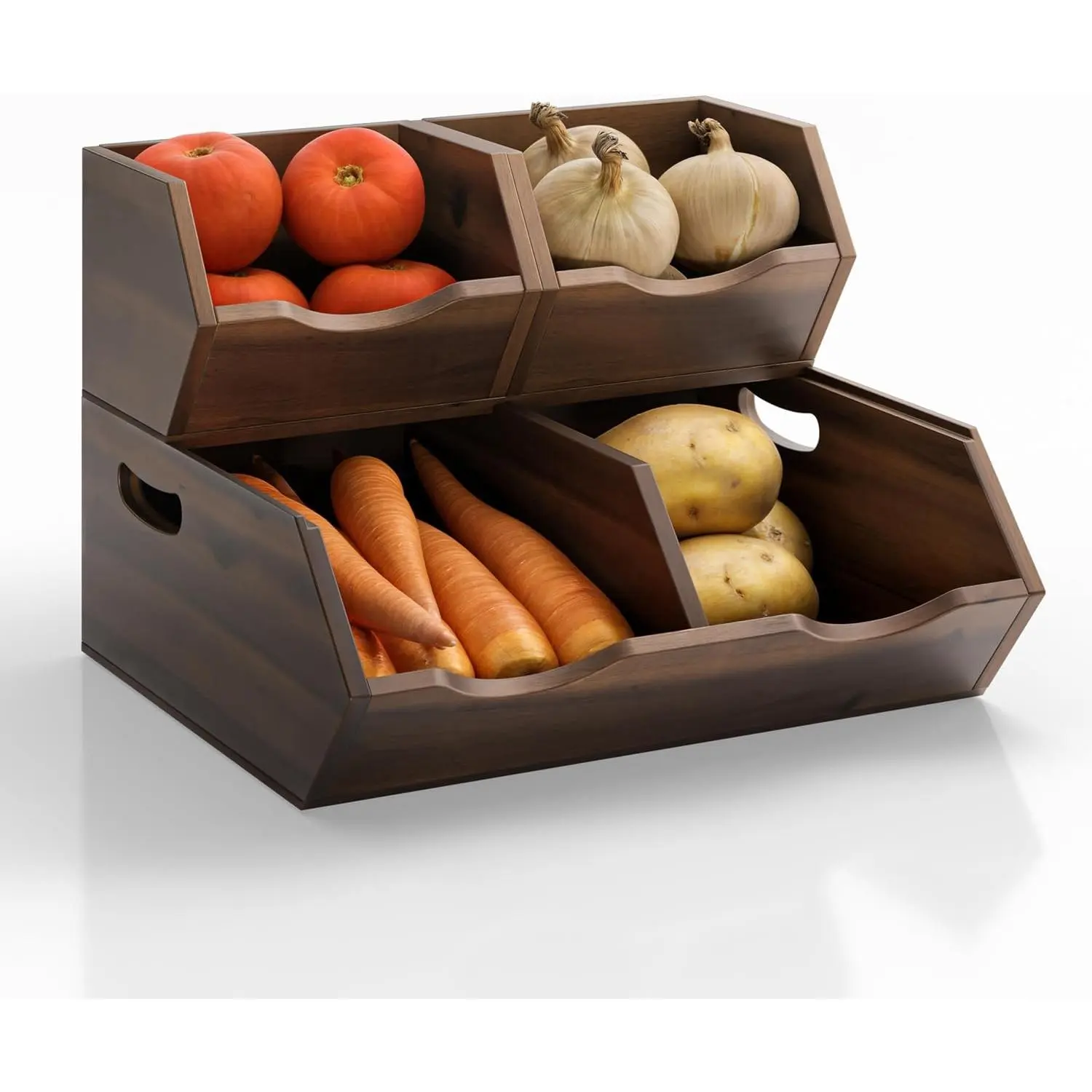 Acacia Potato and Onion Storage Bin - Stackable Wooden Storage Bins - Pantry Baskets Organization and Storage - Onion and Potato Storage Bins for Kitchen Storage Organization