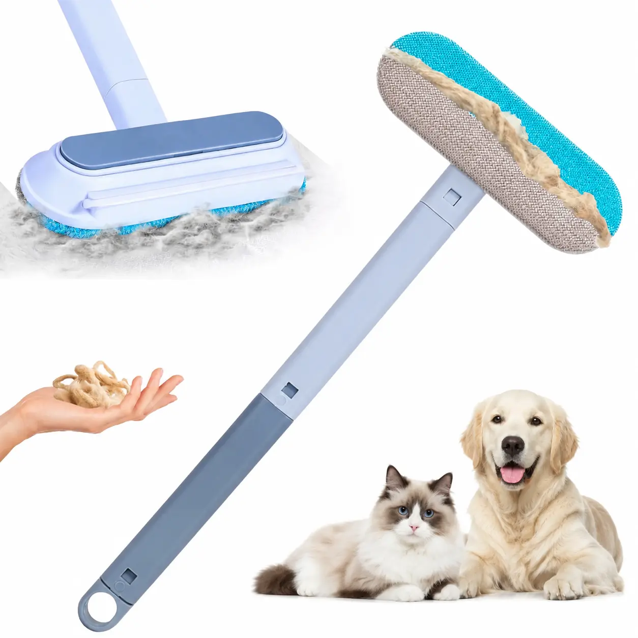 Efficient Clean Pet Hair Remover - 17.3-Inch Reusable Washable Lint Cleaner with Long Handle for Couch, Bedding (Dog & Cat Grooming Supplies)