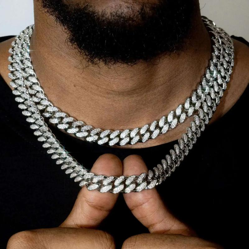 JH Perfect Jewelry Moissanite Diamond Iced Out Chain 925 Sliver Hip Hop Rapper Cuban Link Necklace