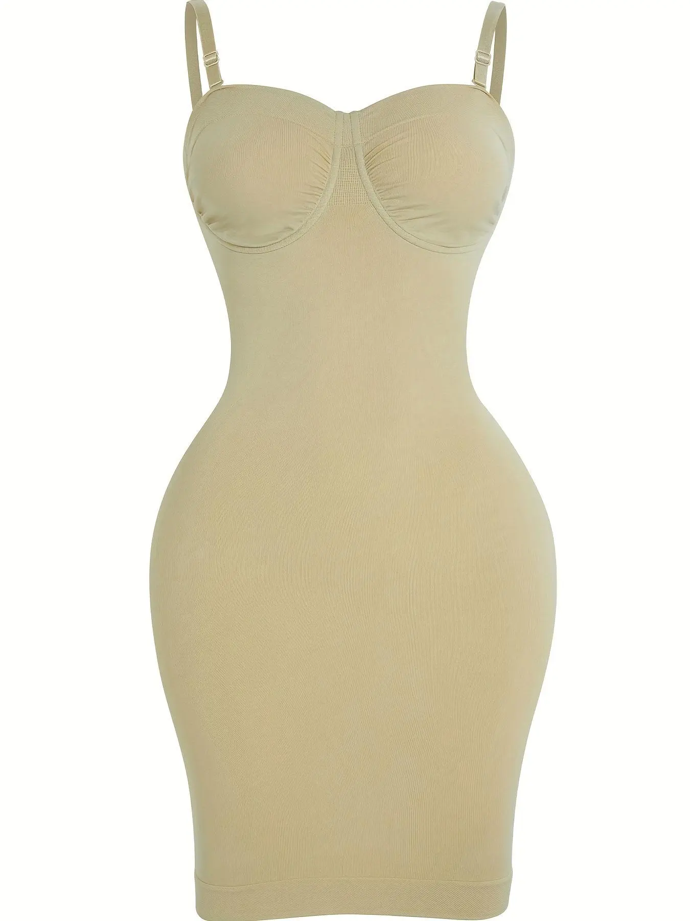 Women's  Basic Solid Smooth Adjustable Strap Seamless Bodycon Shapewear Slip, Casual Plain Spaghetti Strap Tummy Control Dress Slip for Under Dress, Ladies Cami Body Shaper for Club Party