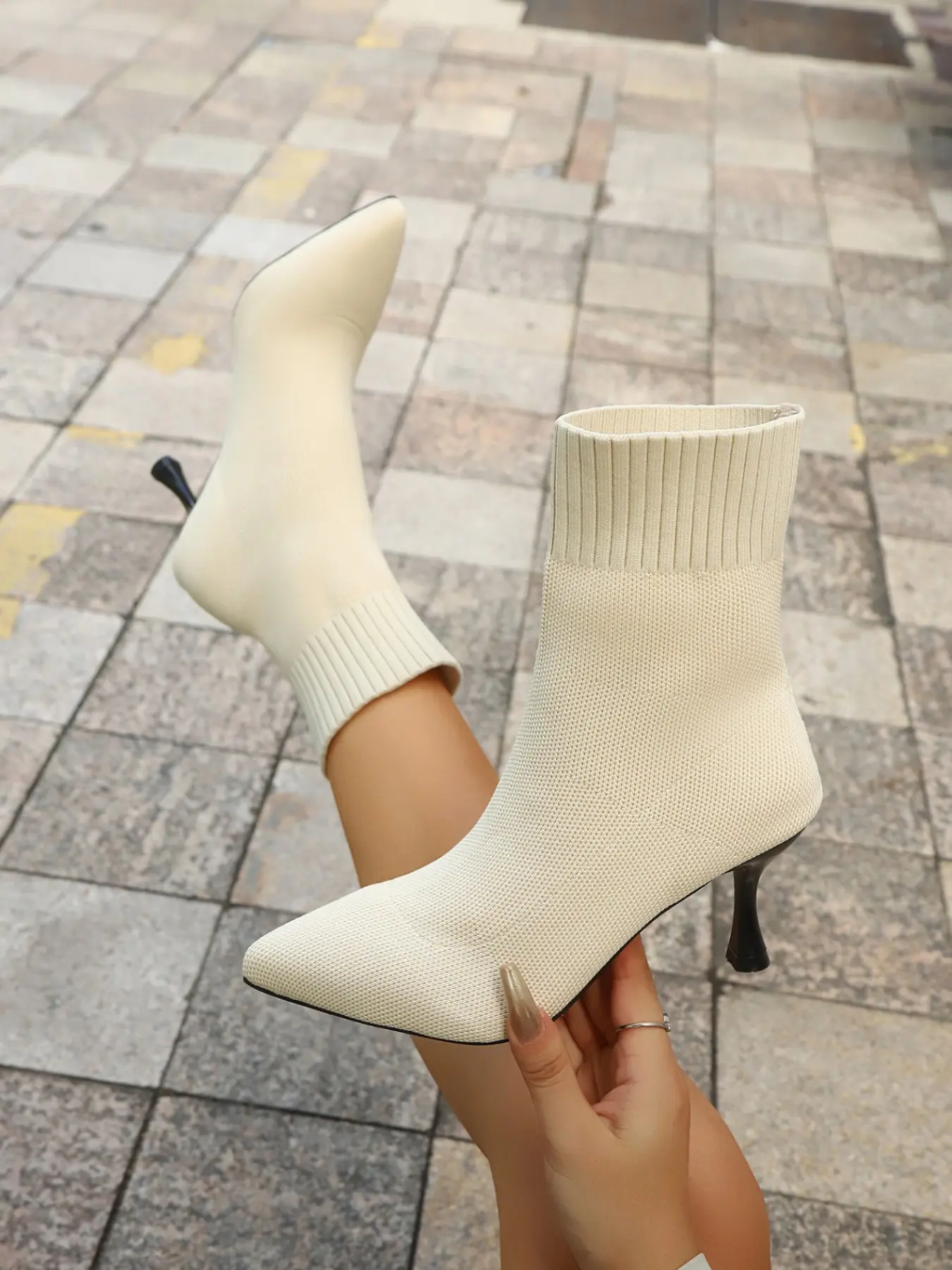 2026 New Solid Color High Heel Pointed Toe Ankle Boots, Elastic Textile, Retro Style, Comfortable, Suitable for Daily Wear, Office, Dates, Parties