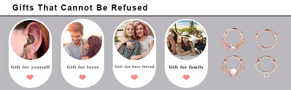 Besteel 12Pcs Septum Rings 16G Daith Earrings Nose Rings Hoop Stainless Steel CZ Opal Cartilage Helix Tragus Earrings Septum Clicker Piercing Jewelry Silver Black Rose Gold Butterfly Beautiful