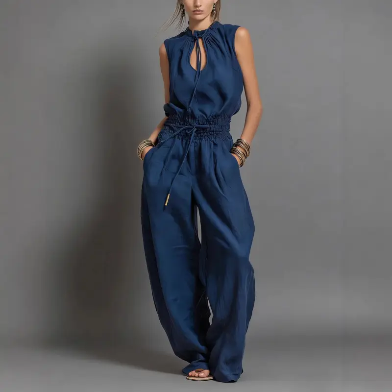 Women's Modest Islamic Jumpsuits for Women, New Summer Fashionable Street Style, Loose Sleeveless, Waist-Cinching Wide-Leg Design, Women's Clothes, Stylish Women's Wear