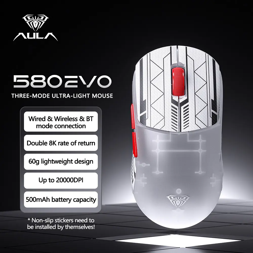 Aula Sc580evo Lightweight Gaming Mouse, Wired/wireless Modes, Dual 8k Polling Rate, Large Battery, Compatible with Windows/MAC, Suitable For Middle And Big Hands