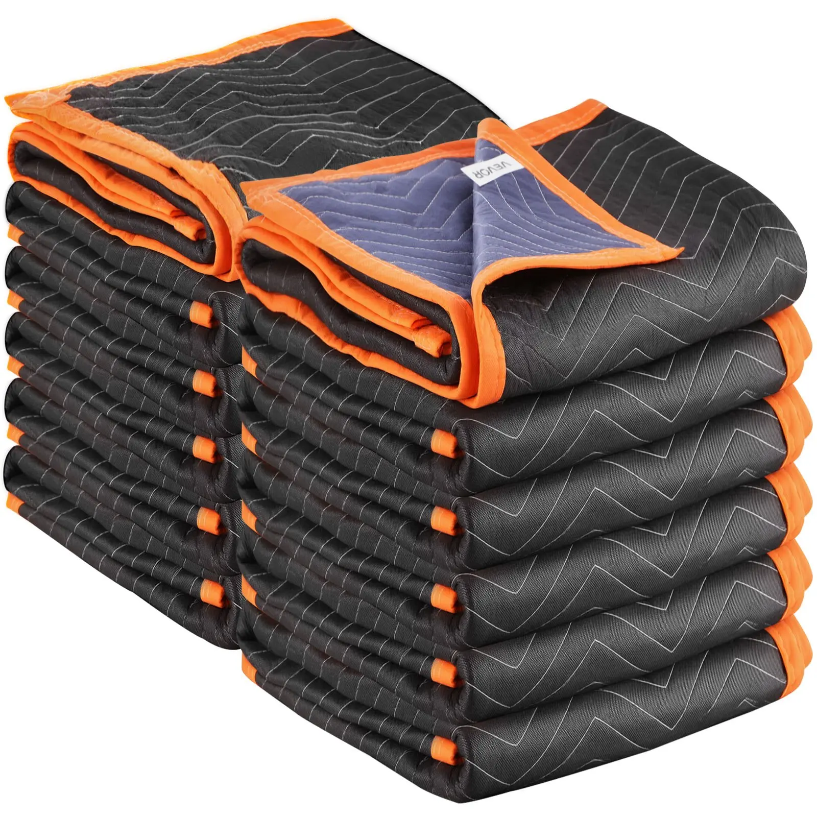 【Black Friday】VEVOR 12-Pack Large Size Moving Blankets, 72x40 in, 32 lbs/dz, Cotton-Filled Heavy-Duty Nonwoven Fabric Padded Blankets for Furniture Shipping, Wrapping