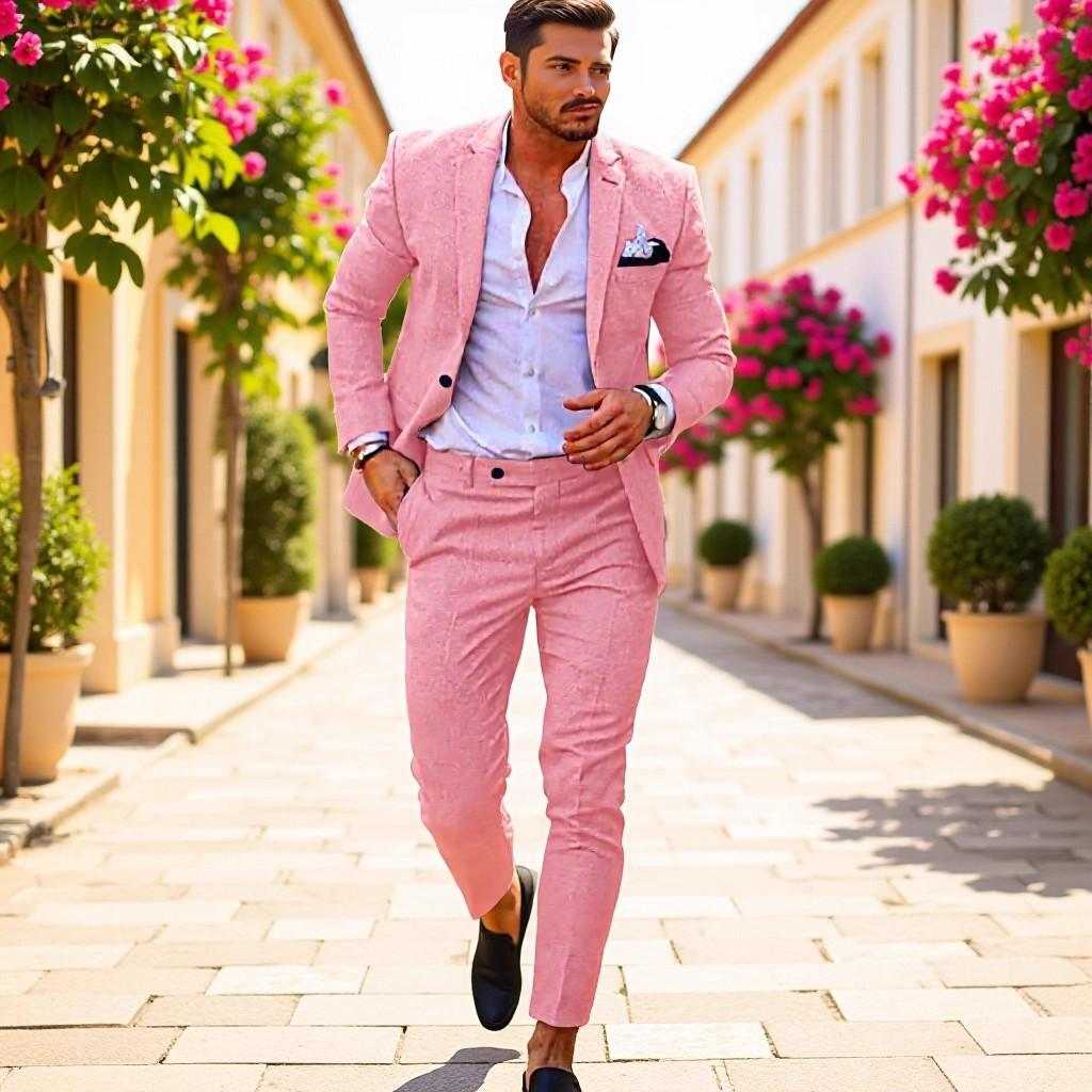 Men's Casual Linen Blend Blazer  Slim Fit Notch Lapel One-Button Jacket With Center Vent For Everyday Wear