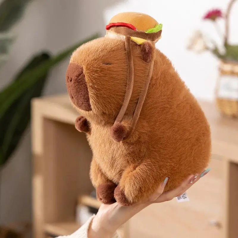 Kawaii Hamburger Capybara Plushies Cute Plush Bag Stuffed Animal Capybara With Hamburger Bag Decor Doll Birthday Girl Gift
