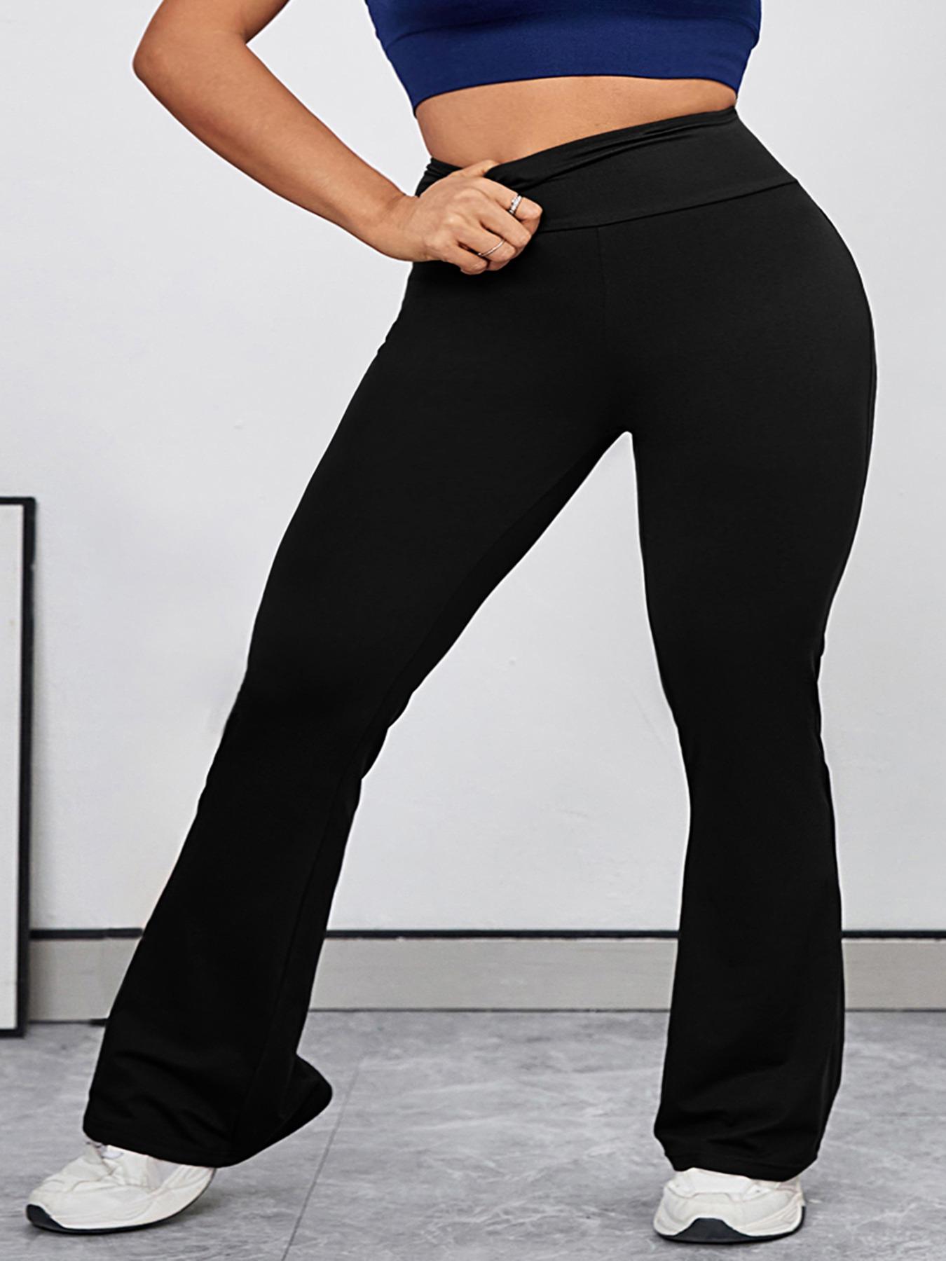 【Plus Size】 Solid High Waist Flare Leg Sports Leggings, Sporty Bell Bottom Pants for Yoga Gym Workout Running, Summer, Flared Yoga Pants, Fitness Yoga Pants