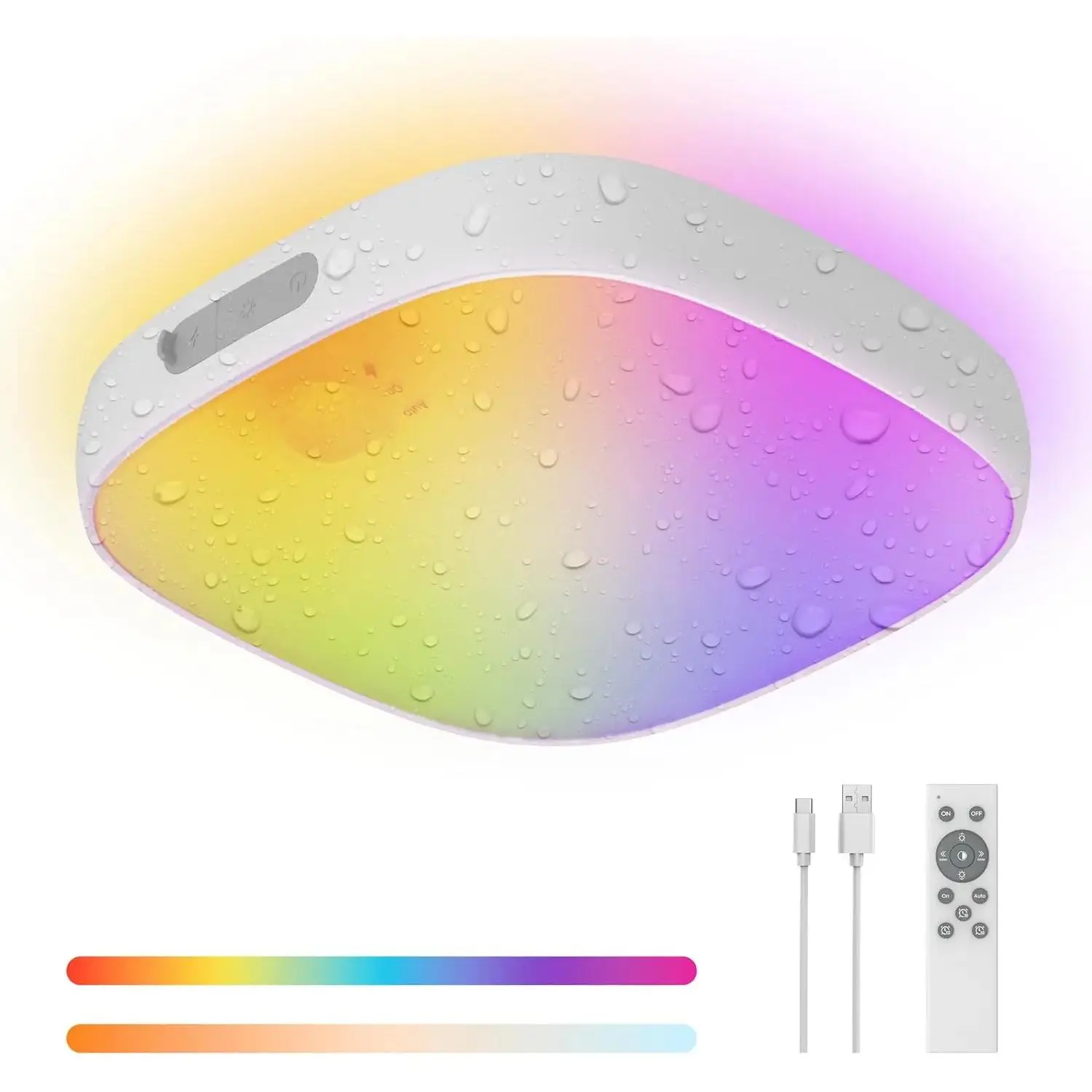 Shower Lights Waterproof, Motion Sensor Ceiling Light, Rechargeable Closet Light with 10000mAh Battery, Shower Lamp for Bathroom, Cordless Ceiling Lamp with Colors, Remote Control