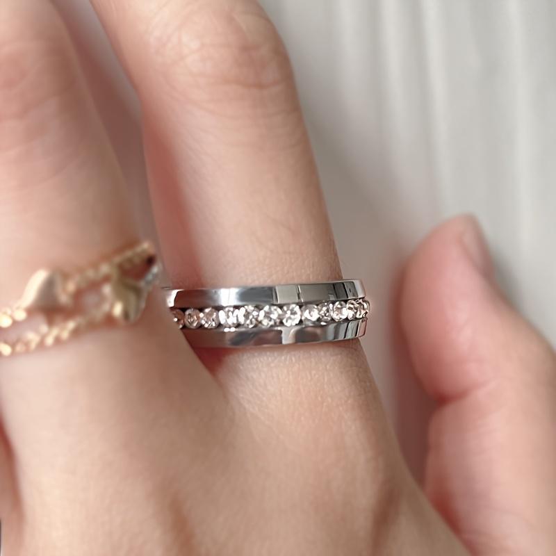 1 Piece Never Fade Stainless Steel Ring Men Women Couple Ring Single Row Full Diamond Cuban Ring